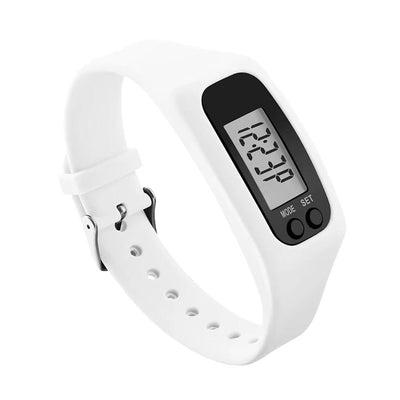 Hvit skritteller-klokke i silikon med LCD-display