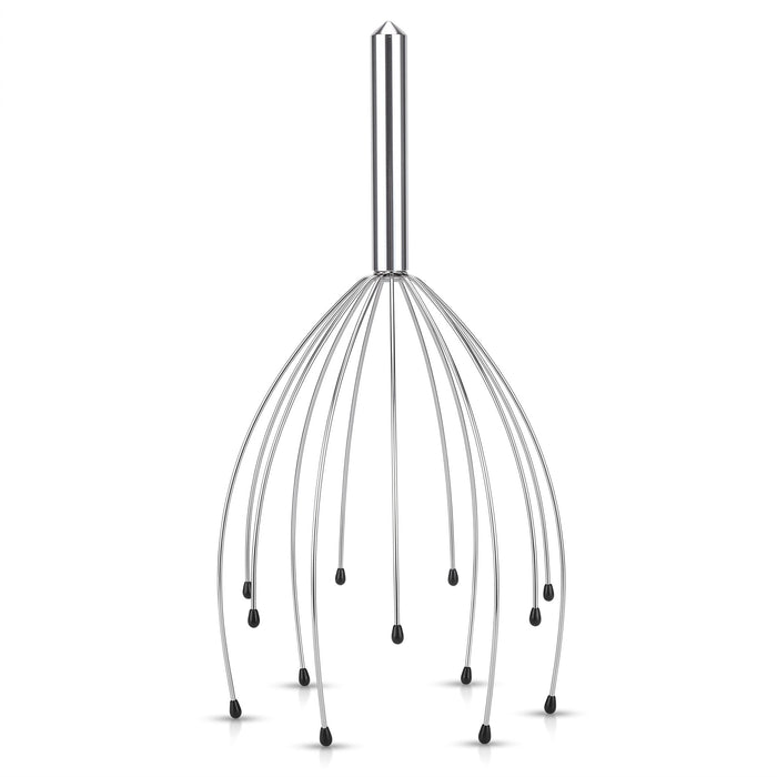 Hovedbundsmassager med forkromede tråde stående oprejst på hvid baggrund