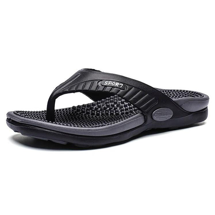 Svarta flip flops med massagesula och grå kant