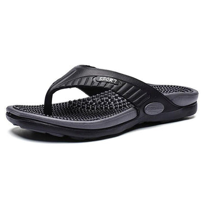 Svarta flip flops med massagesula och grå kant