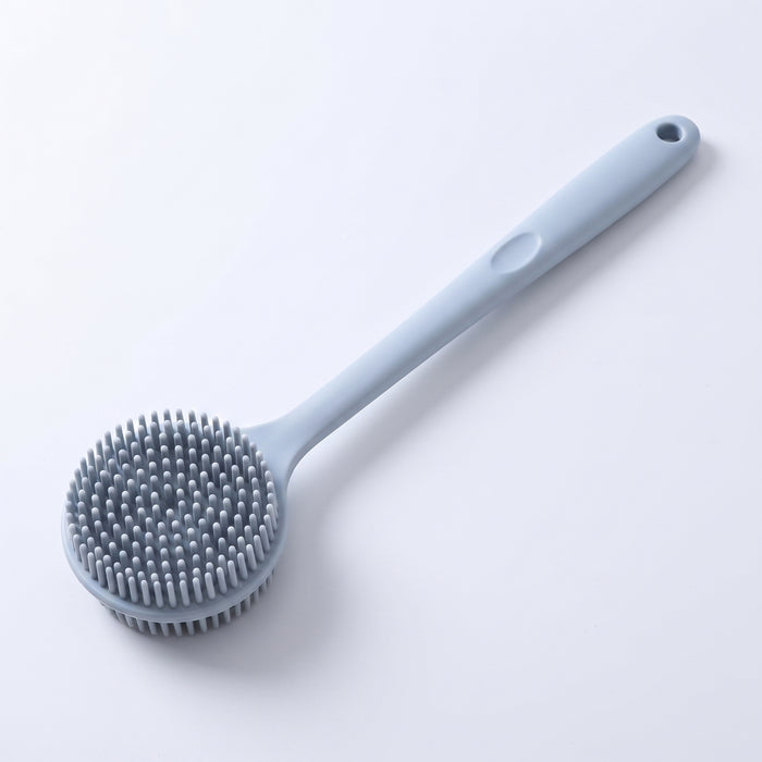 Long-handle silicone body brush on white background