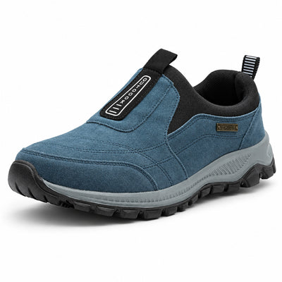 Blå slip-on-skor i mockaliknande material med elastisk kil