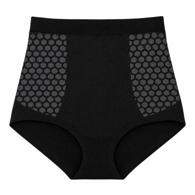 Svarta högmidjade trosor med honeycomb-mönster framifrån